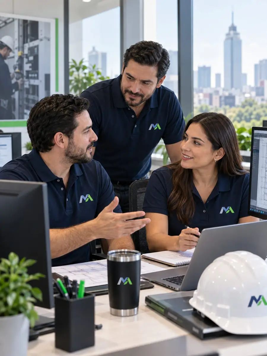 Equipo de Mantenimiento Asertivo coordinando un plan de servicio en oficina